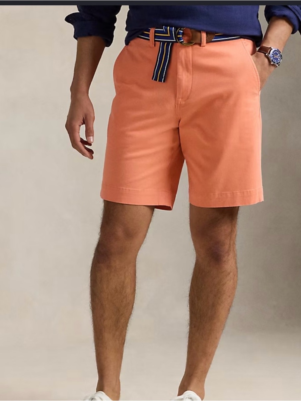Men's Coral Cotton Shorts - Classic Flat-Front Style